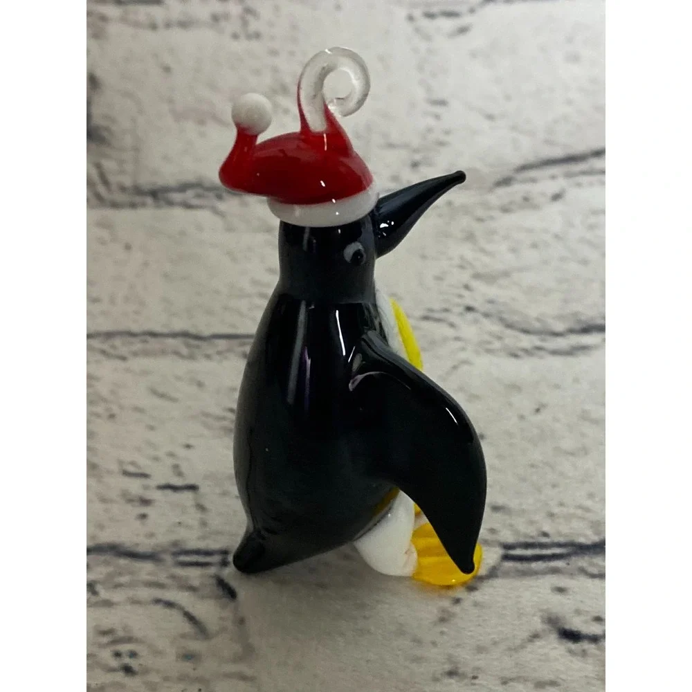 Vintage Handblown‎ Glass Penguin Figurine Wear Santa Hat Christmas Tree Ornament